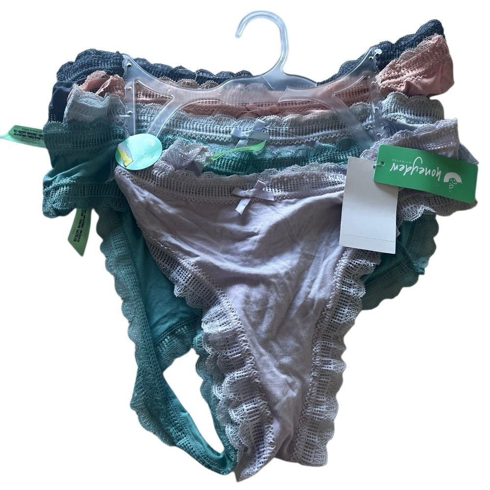 Honeydew Lace Trim Thong Panties Set of 5 Large Multicolor NEW MSRP $78